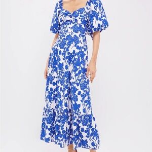 Elegant Blue and White Floral Maxi Dress